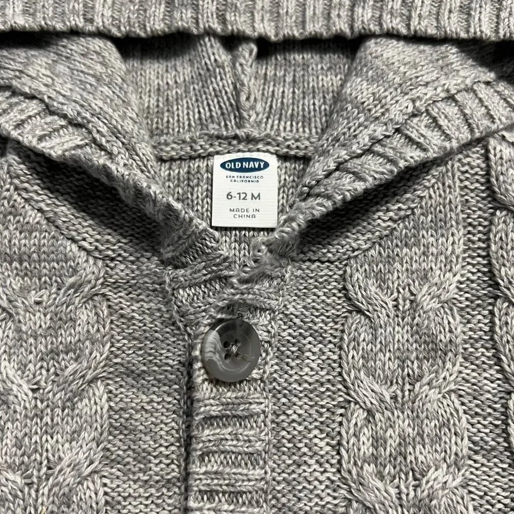 NEW Old Navy 6-12m Grey Cable Knit Hoodie Cardigan